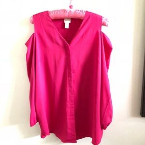 Pink Chico’s cold shoulder long sleeve top.